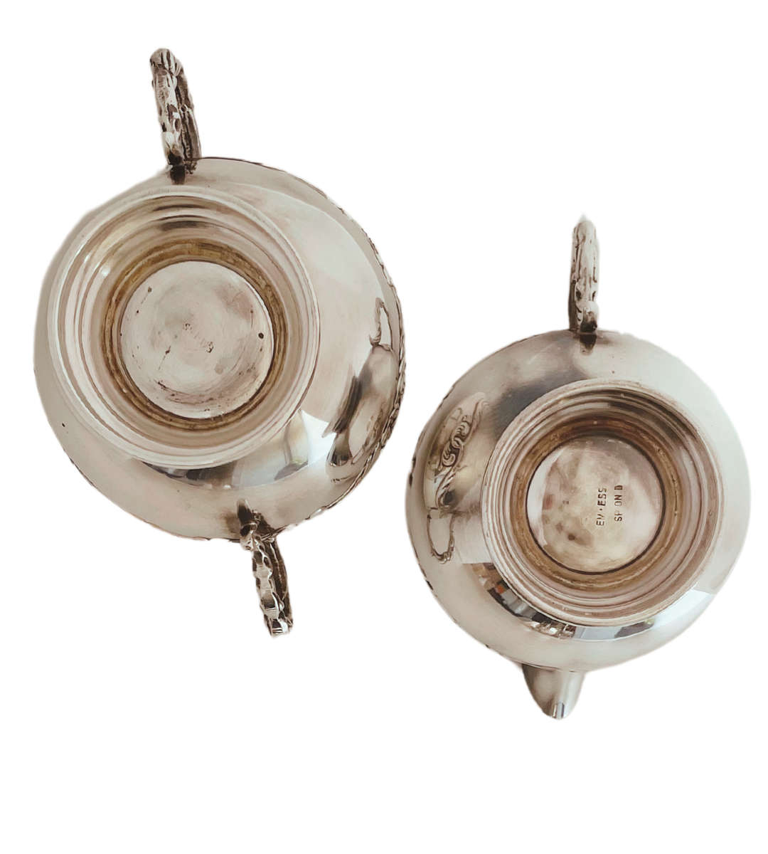 Em ess Silver Plated Sugar and Creamer Set - Embossed Acanthus Leaf Design, Elegant Two-Piece Ensemb