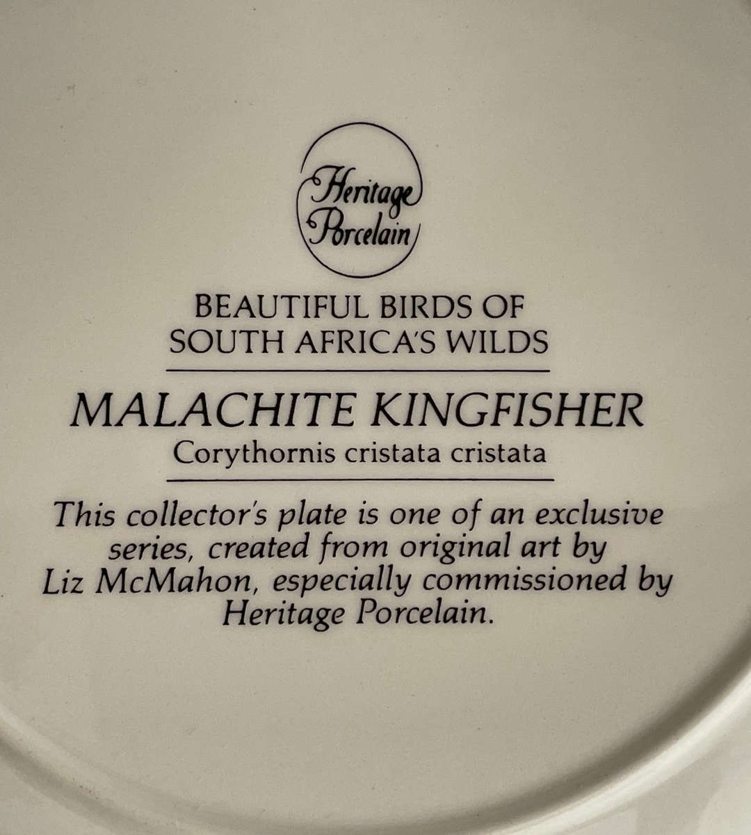 Heritage Collection "Beautiful Birds of South Africas Wilds" Plate - Malachite Kingfishers Design
