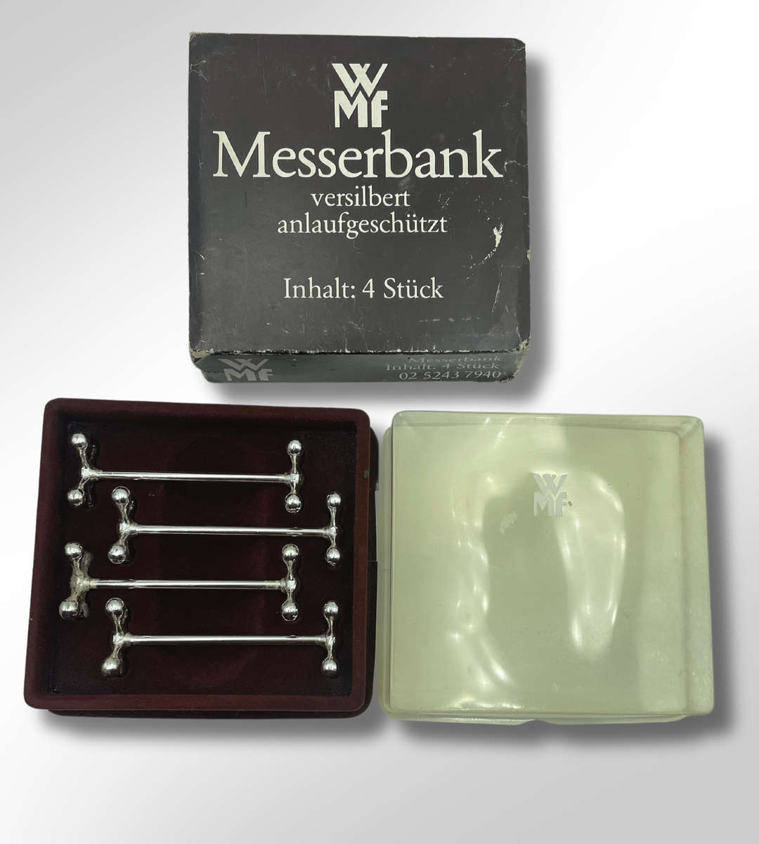 Set of 4 WMF Silver Plated Knife Rests - Art Deco Jacks Shape, 1930s Vintage German