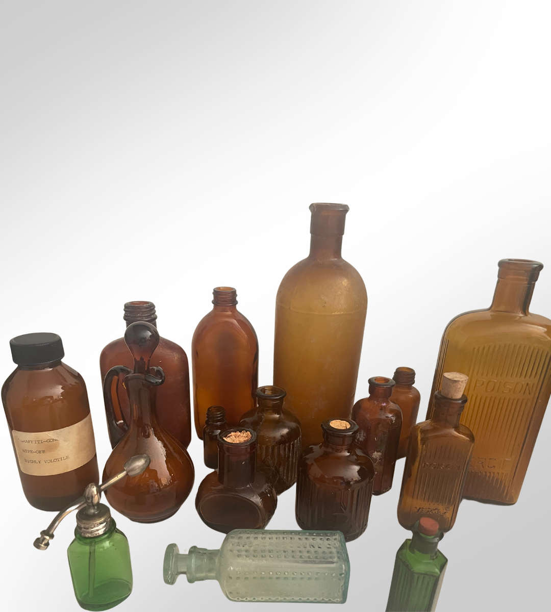 Vintage Glass Bottle Collection  Rare Vapo-Cresolene, Bovril, Amber Glass, Nasal Atomizer, and More