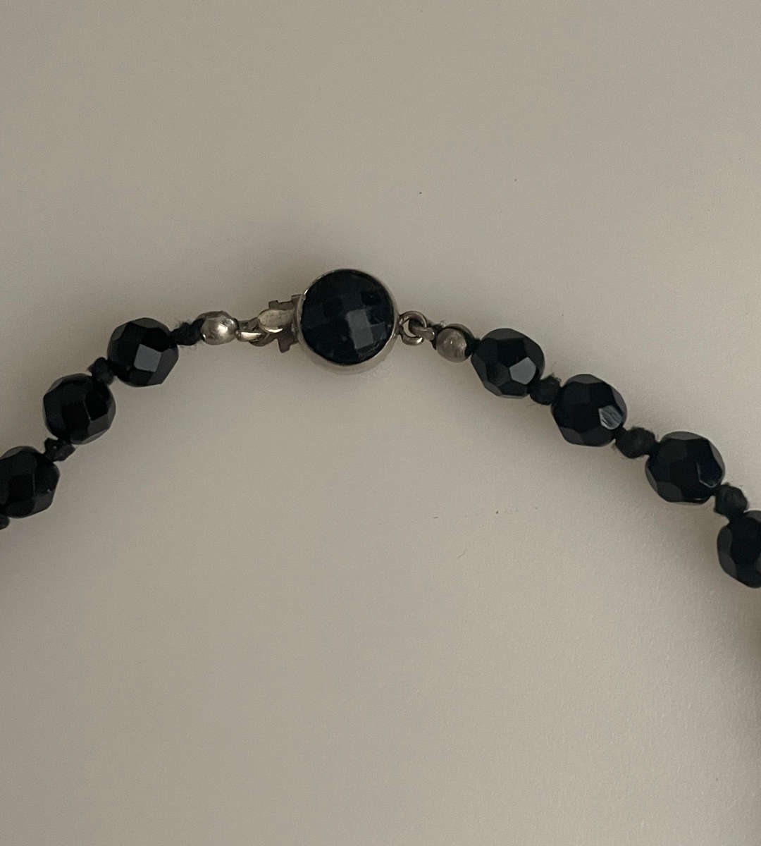 Vintage Austrian Black Onyx Glass Faceted Graduated Bead Necklace