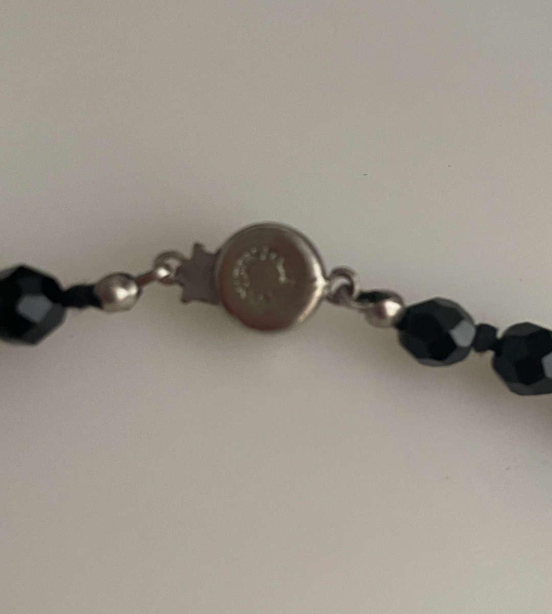 Vintage Austrian Black Onyx Glass Faceted Graduated Bead Necklace