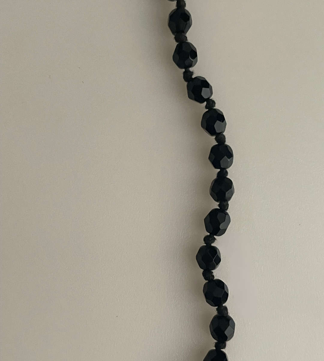 Vintage Austrian Black Onyx Glass Faceted Graduated Bead Necklace