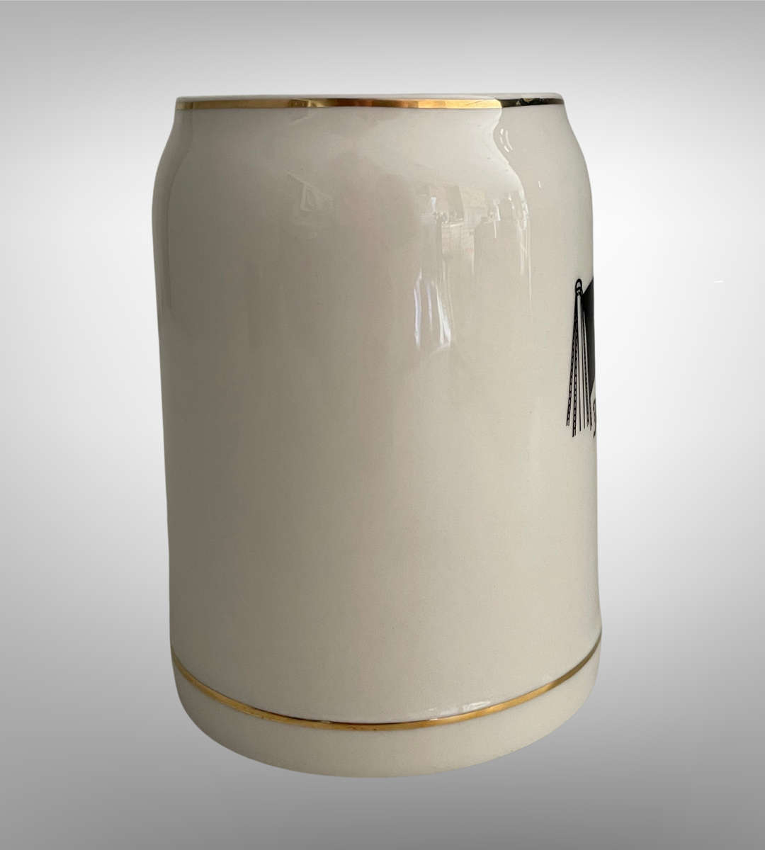 Vintage Continental China South Africa Ceramic Beer Mug  Jolly Roger Pirate Skull, Gold Trim, 500ml