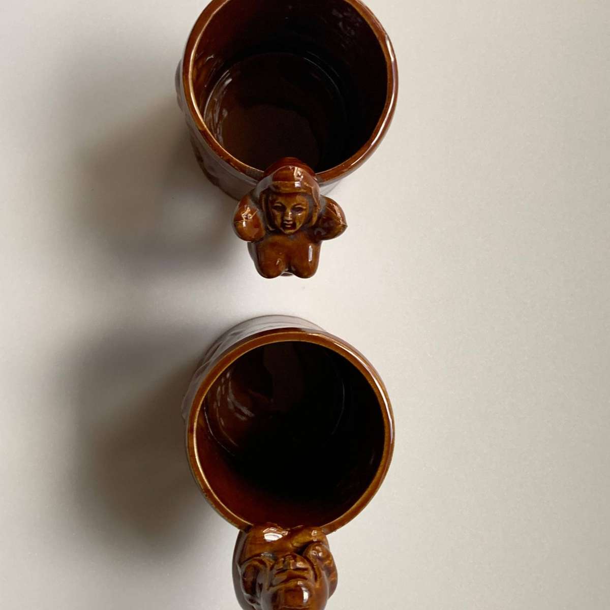 Vintage Treacle-Glazed Nude Lady Mugs (1960s)  Set of 2  Brown Pottery Collectibles