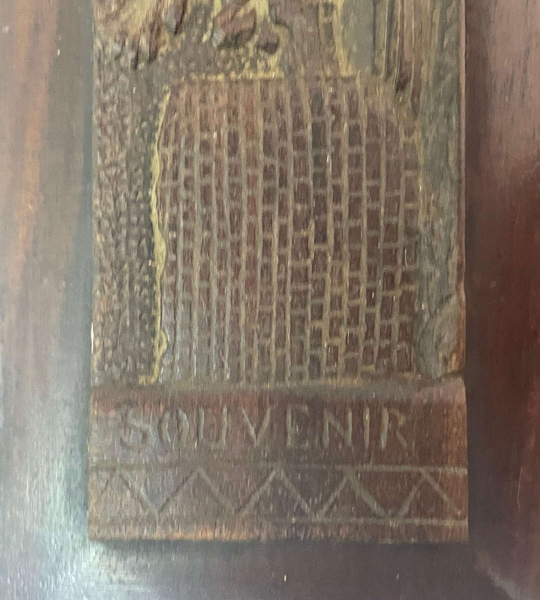 Vintage Zimbabwe Wooden Souvenir Jewelry Box  Carved Great Zimbabwe Walls & Tree, 18cm