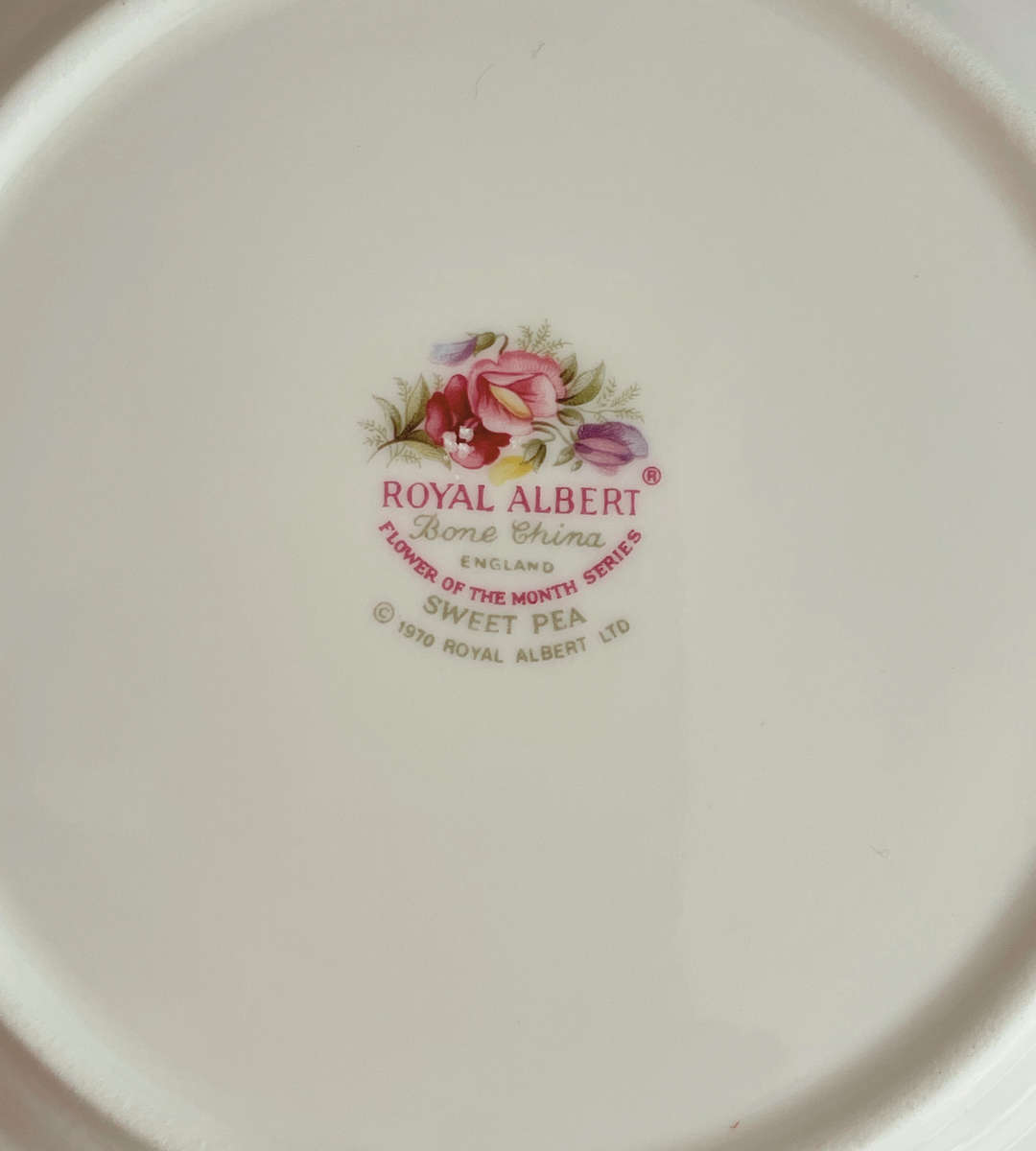 1970s Royal Albert - Flower of the Month "April" Bread and Butter Plate - Sweet Pea Design 16cm