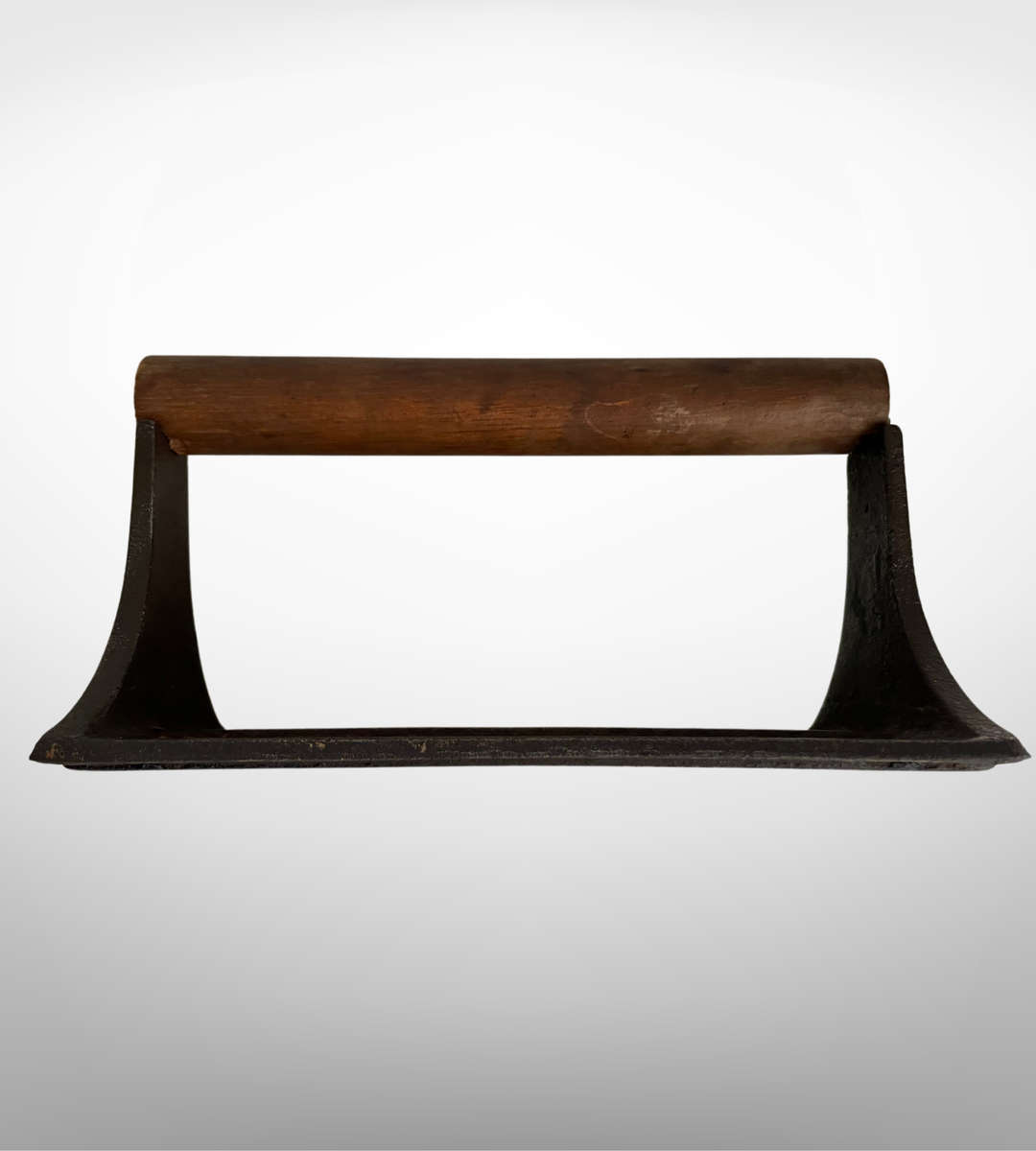 Vintage Rustic Cast Iron Bacon Press & 2 Stoneware Holders  Farmhouse Décor