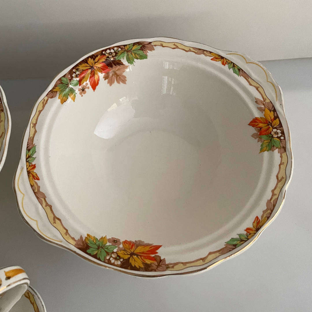 Grindley Creampetal England  Autumn Leaf Pattern  1930s  2x Serving Bowls and Gravy Boat