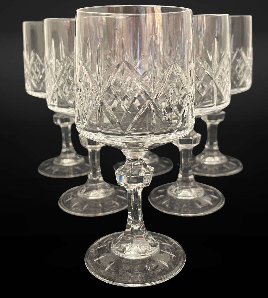 Set of 6 Vintage Vitria Handcut Lead Crystal Wine Glasses  Elegant 14.5cm High Goblets