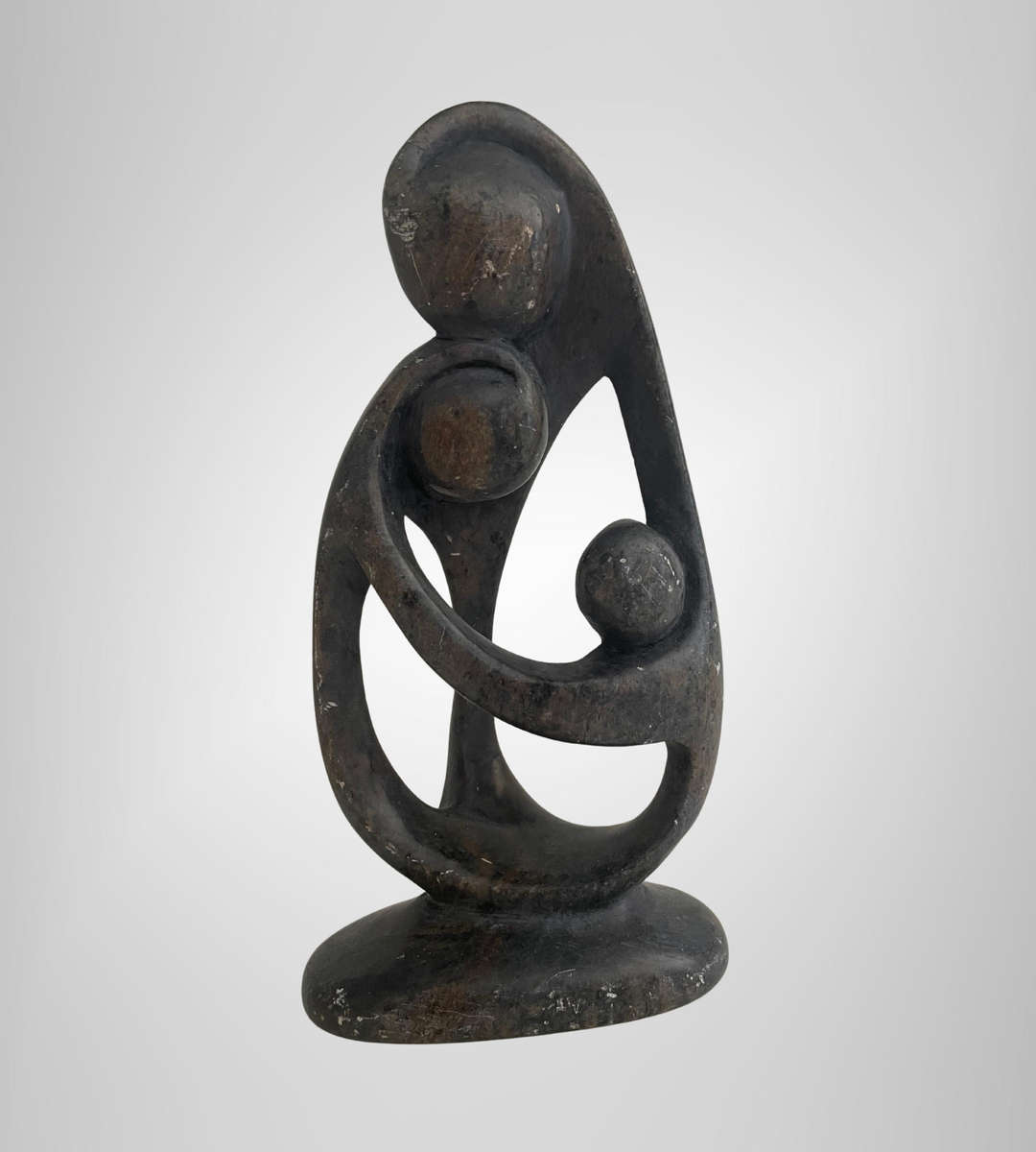 Vintage 1980s Shona Family Sculpture  Hand-Carved Serpentine Stone  Zimbabwe  20cm