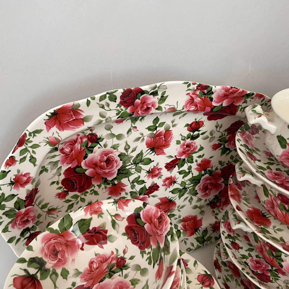 Victorian Rose by William James Fine Stoneware  8 Place Setting  53-Piece Dinner & Serving Set