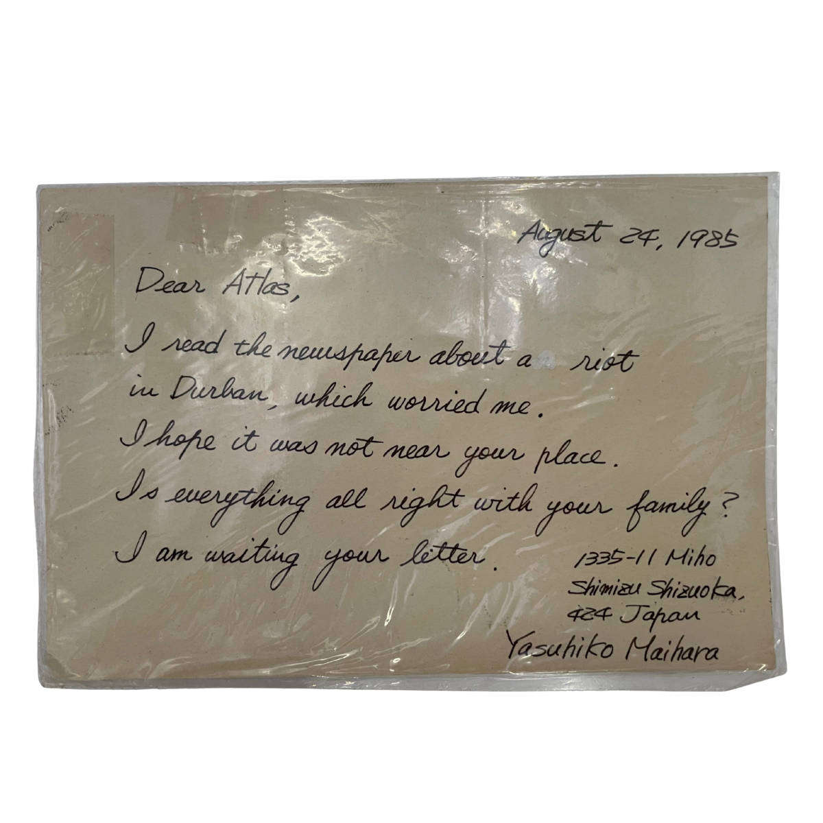 2 Japanese Postcards (1985) to South Africa  New Year Greeting & Durban Riot Reference  With Stamp