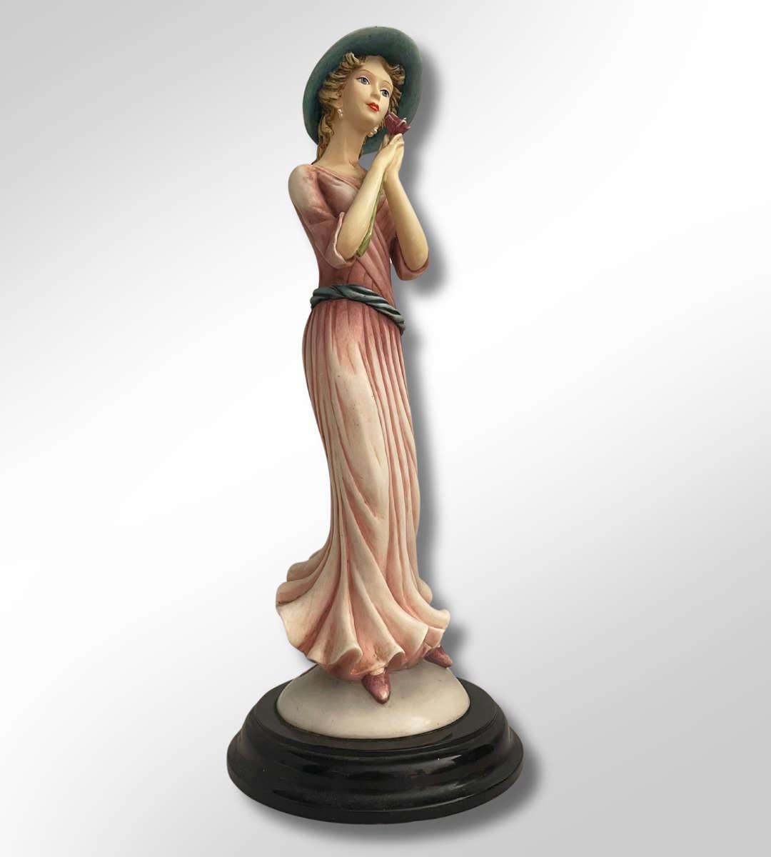 Leonardo Collection Annie Rowe Figurine in Pink Dress  26cm Resin Sculpture on Wood Base