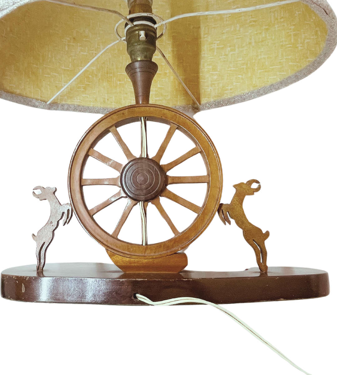 Vintage 1960s Wagon Wheel Table Lamp on Wooden Stand | Working Condition | Restoration Project