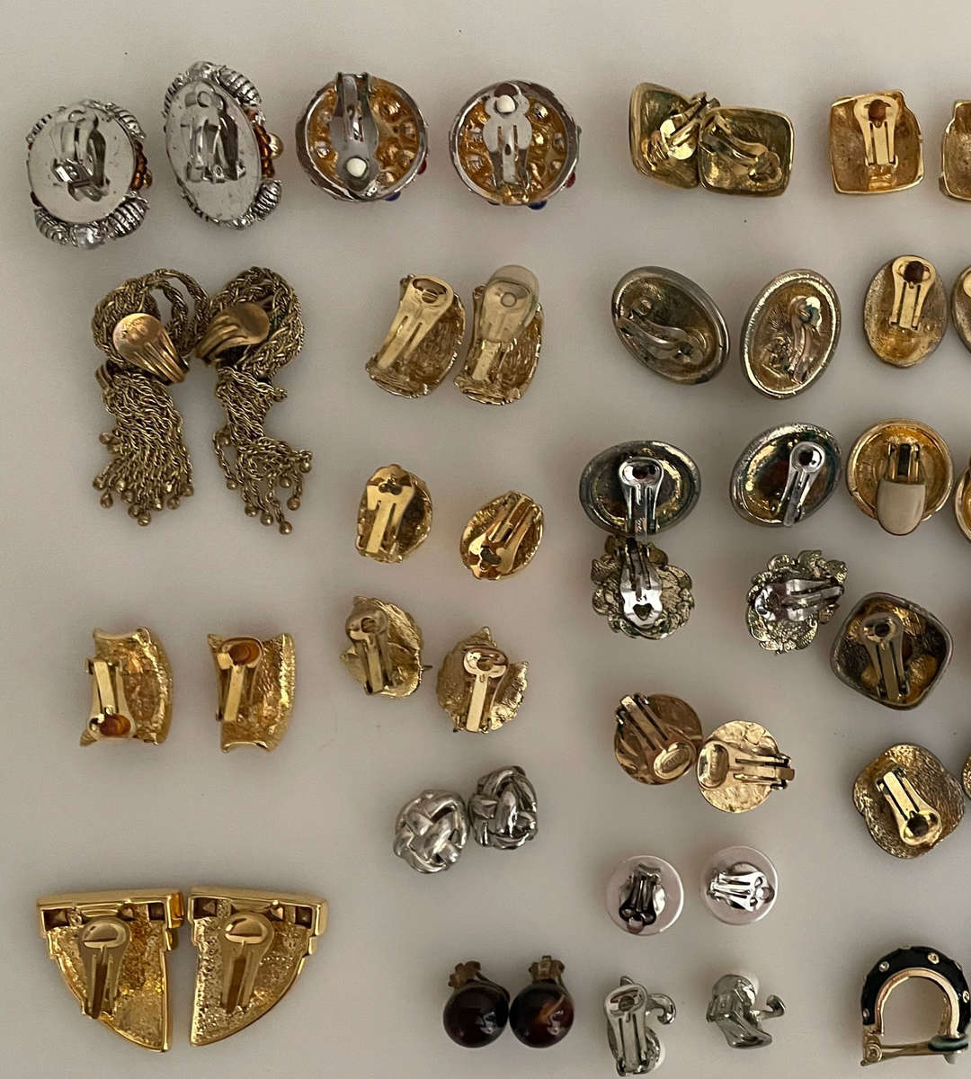 Reduced - Vintage Costume Jewelry Lot  64 Pairs Earrings + Pendants & Scarf Clip  Clip-ons, Studs