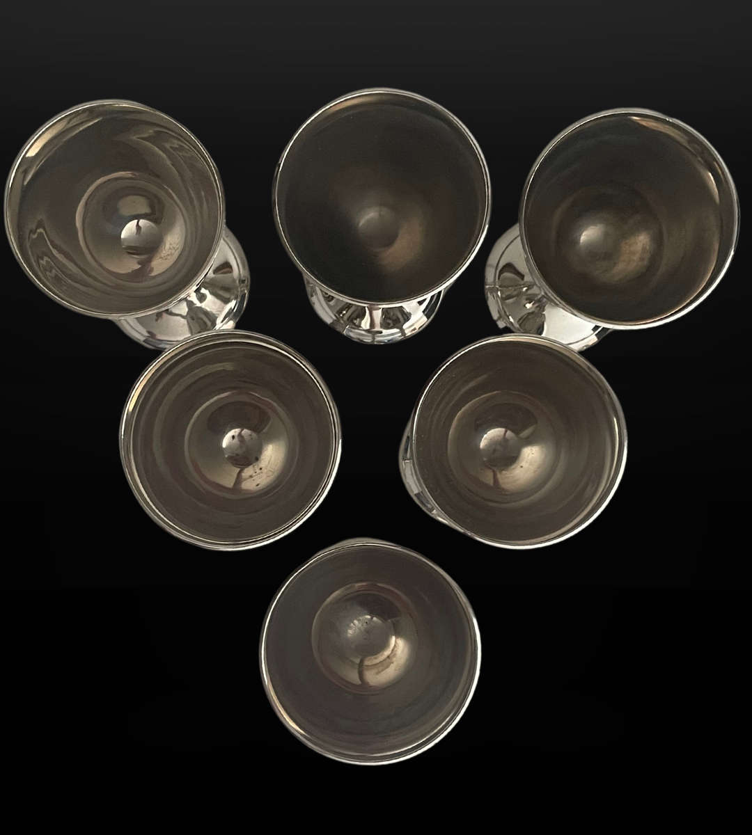 Bargain - Heavy Set of 6 Silver-Plated Stainless Steel Wine Goblets  16cm High