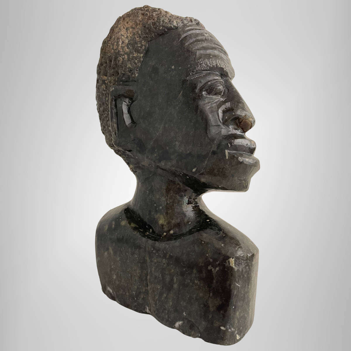 Vintage African Soapstone Bust  21.5 cm  Hand-Carved Male Figure  Heavy yet Slim Design  Ideal B