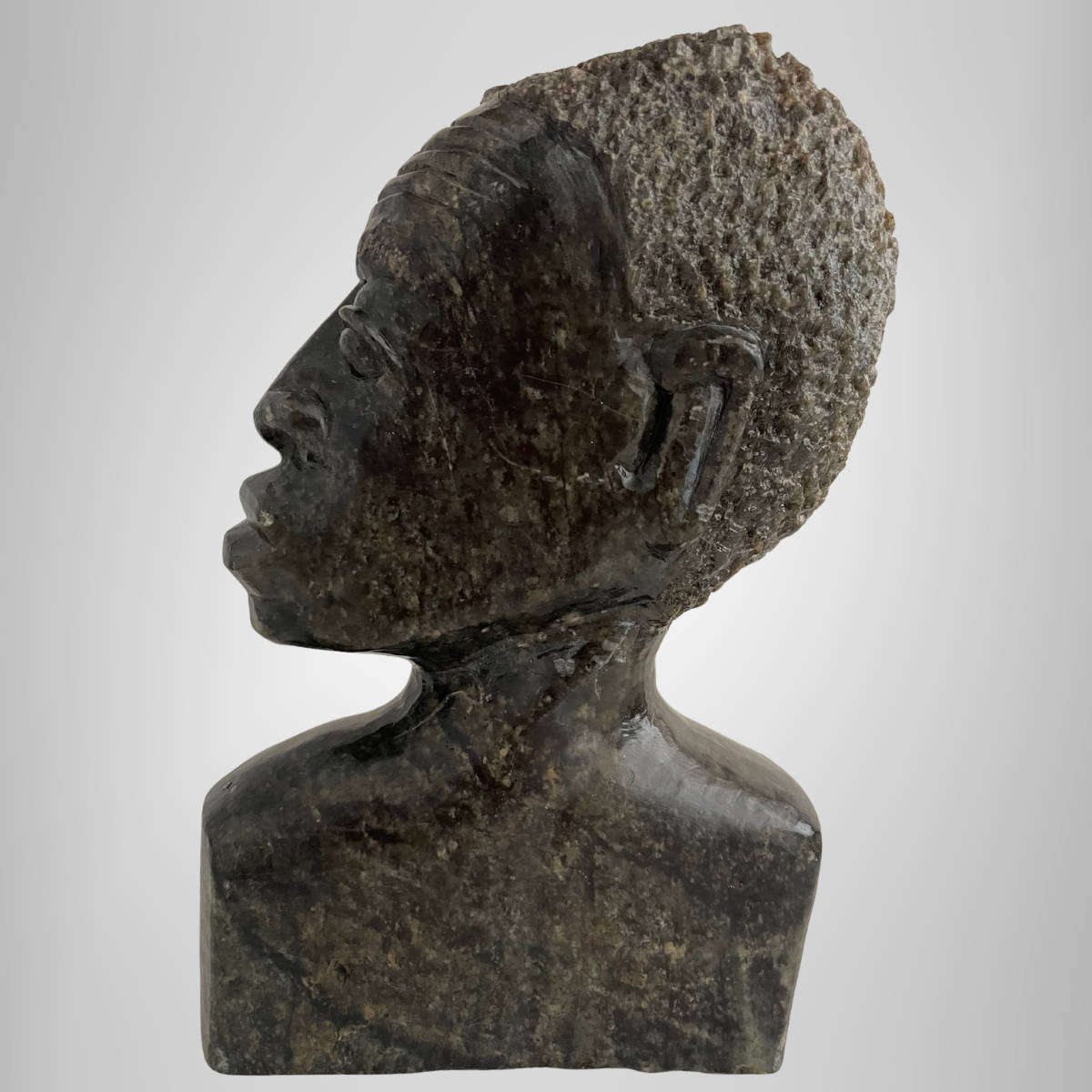 Vintage African Soapstone Bust  21.5 cm  Hand-Carved Male Figure  Heavy yet Slim Design  Ideal B