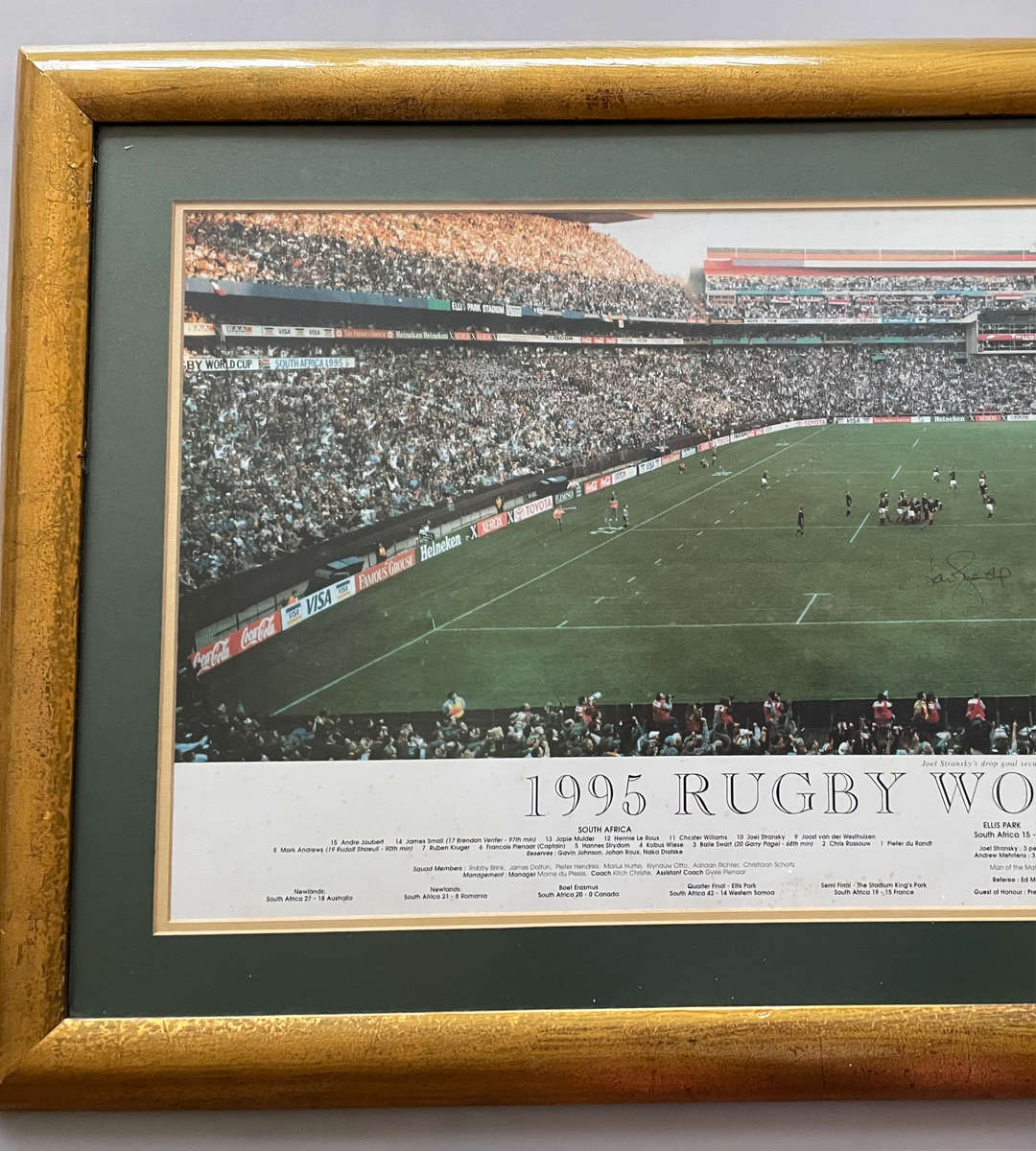1995 Rugby World Cup Final Signed Photo by Joel Stransky  Framed, Large 117cm x 60cm