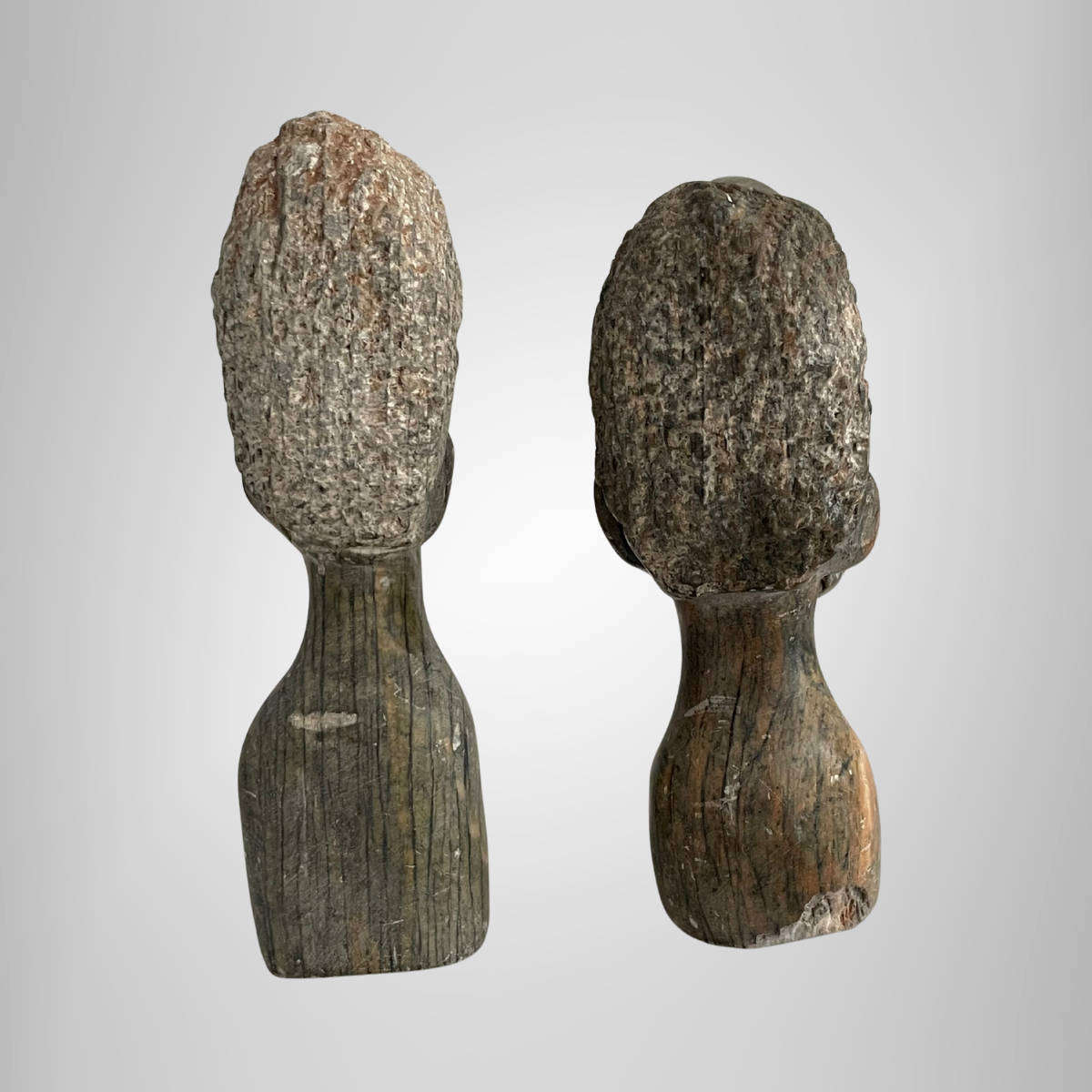 Set of 2 Vintage African Soapstone Busts  Hand-Carved Figures  11.5 to 12 cm  Aged Patina