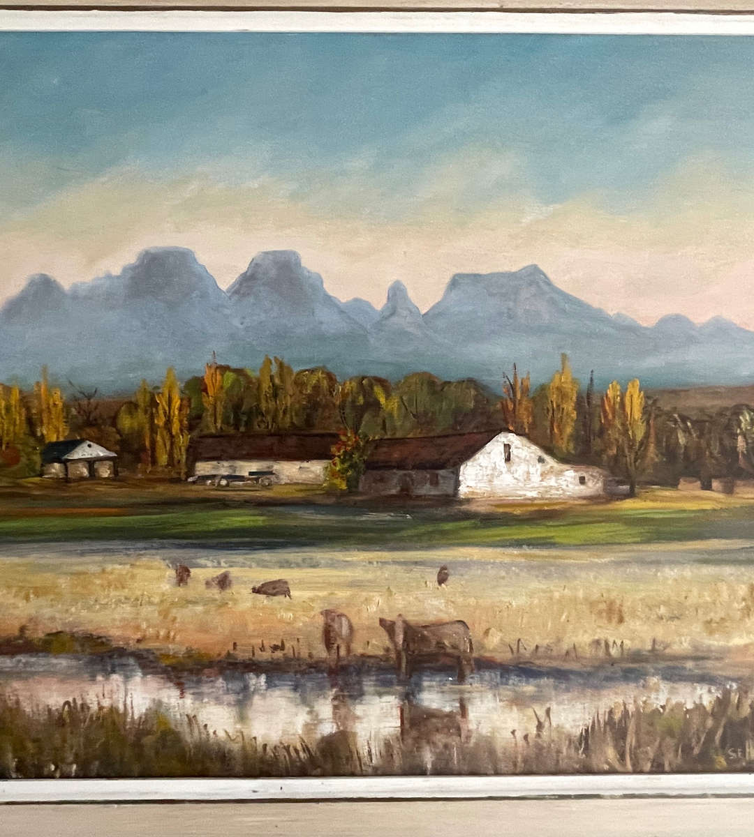 Vintage Oil Painting by S.E. Hanaffey  South African Farm Scene  60x45.5cm  Rustic Double Frame