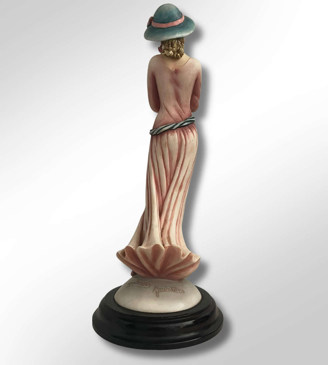Leonardo Collection Annie Rowe Figurine in Pink Dress  26cm Resin Sculpture on Wood Base