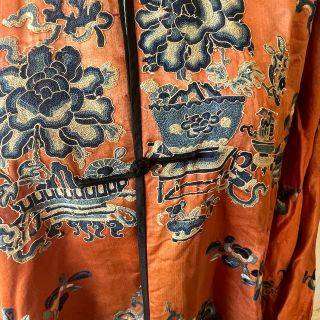 Antique Chinese Silk Embroidered Robe  Late Qing Dynasty (c.1870-1910)  Hand Embroidered Scenes