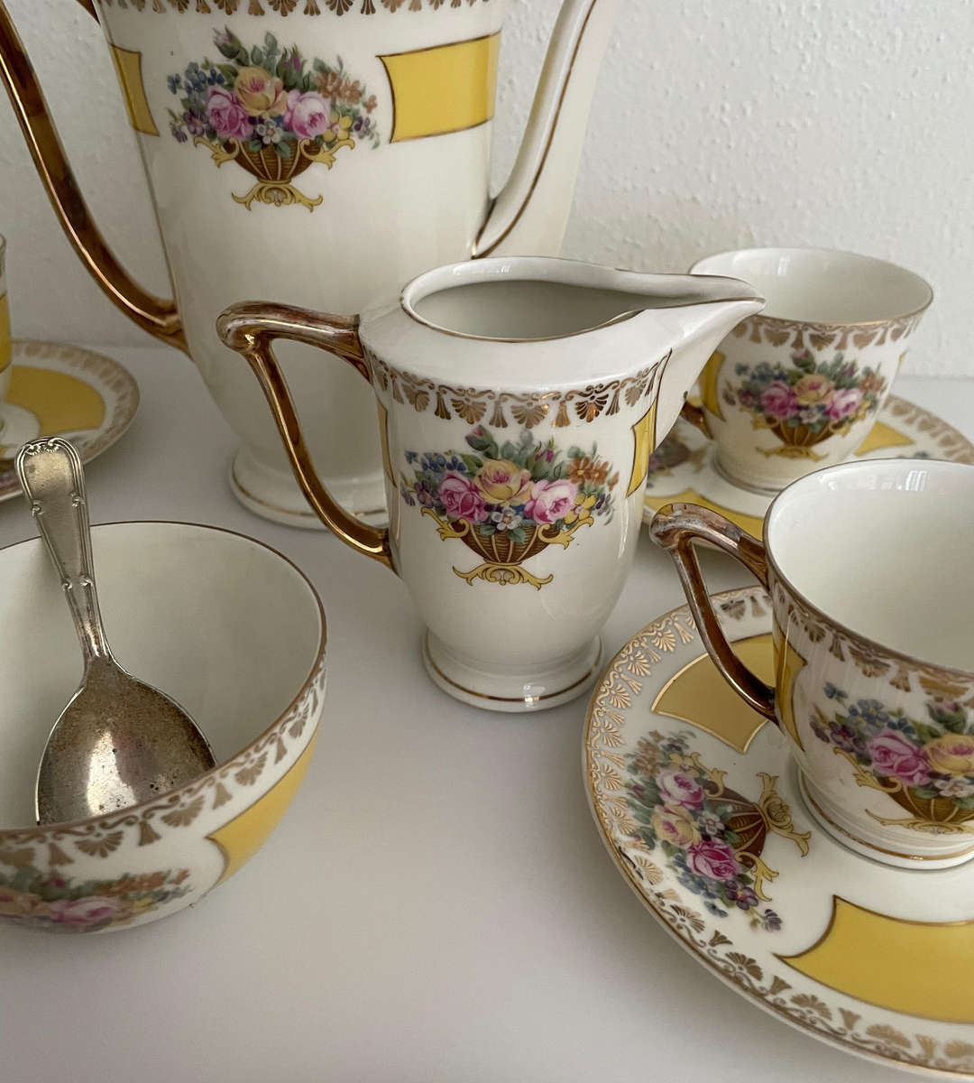 Vintage Protea China 15-Piece Tea Set  Yellow Floral with Gilt Trim