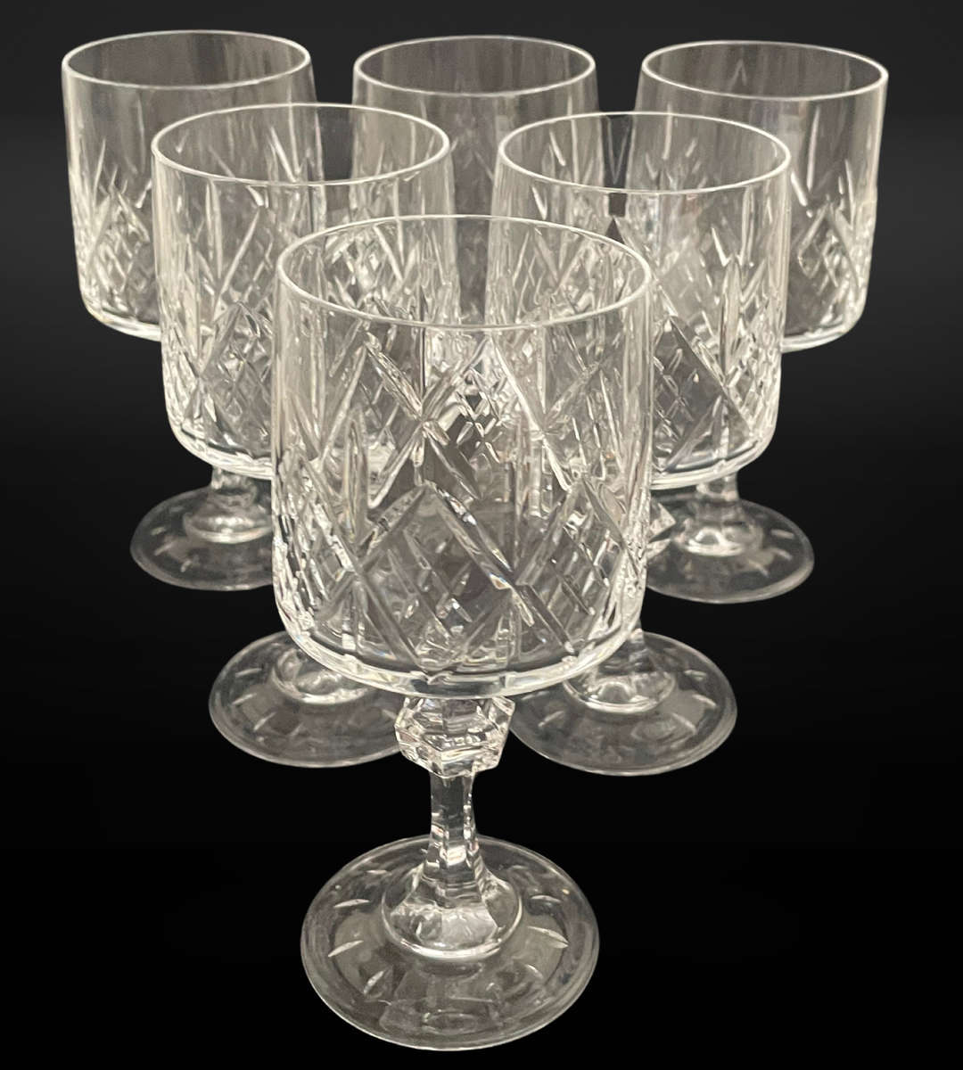 Set of 6 Vintage Vitria Handcut Lead Crystal Wine Glasses  Elegant 14.5cm High Goblets