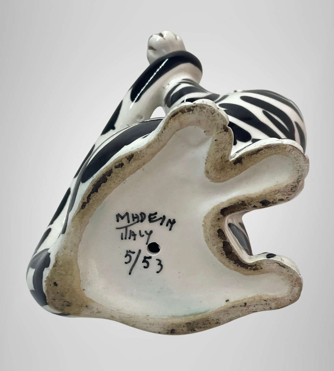 Vintage Italian Pottery Black & White Tabby Cat Figurine  Hand Painted  20.5cm  Marked Italy 5/53