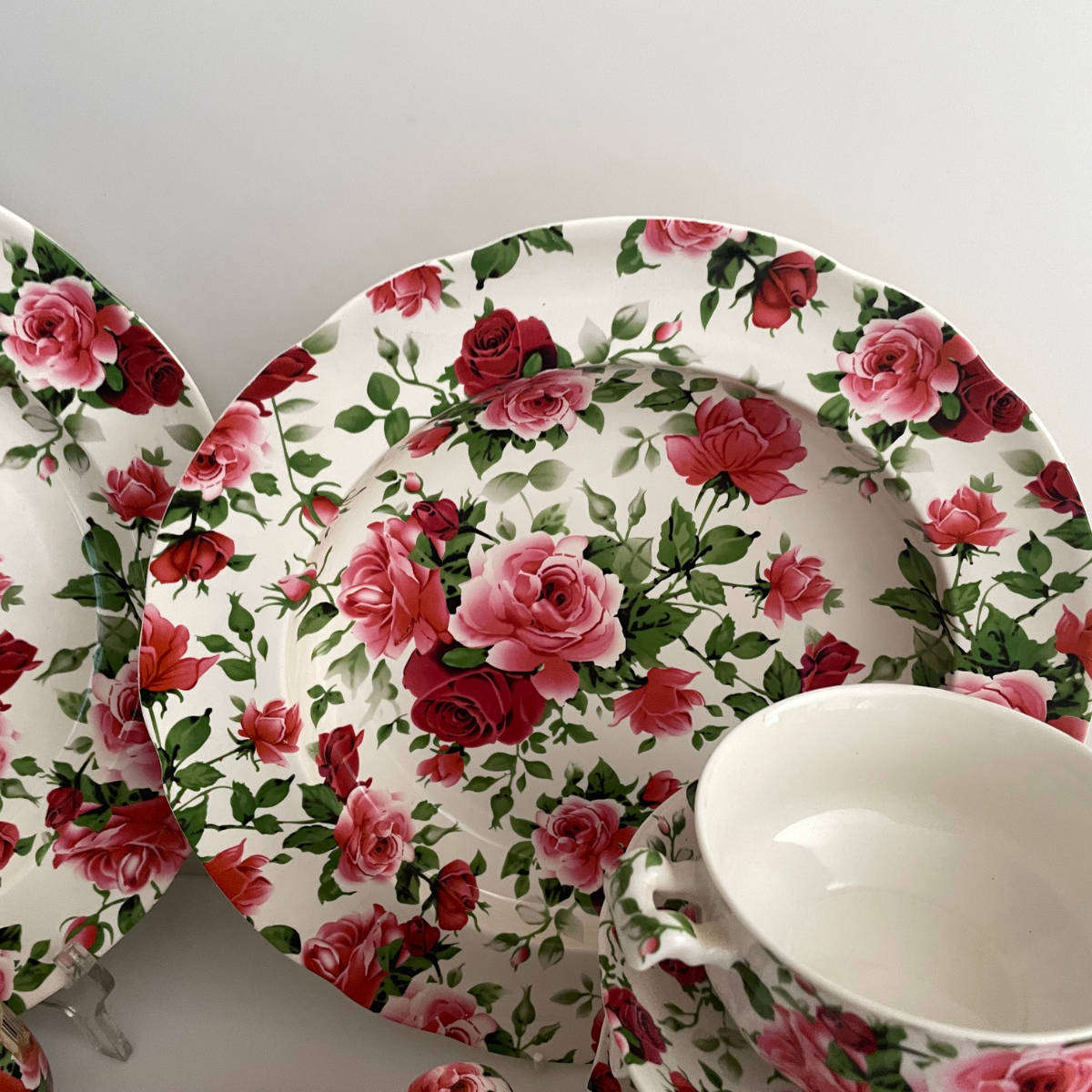 Victorian Rose by William James Fine Stoneware  8 Place Setting  53-Piece Dinner & Serving Set