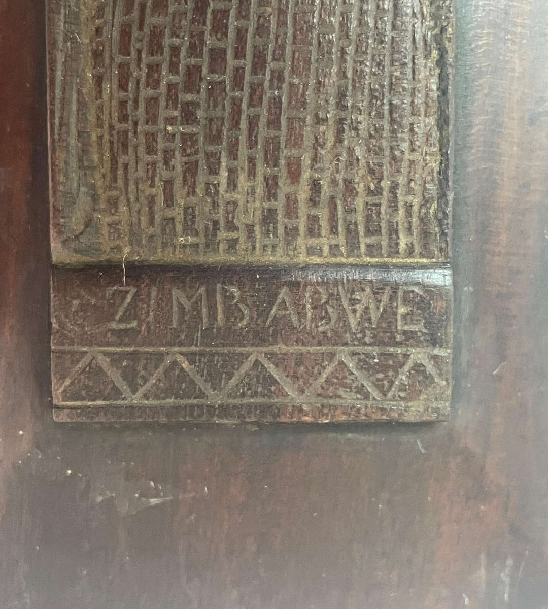 Vintage Zimbabwe Wooden Souvenir Jewelry Box  Carved Great Zimbabwe Walls & Tree, 18cm