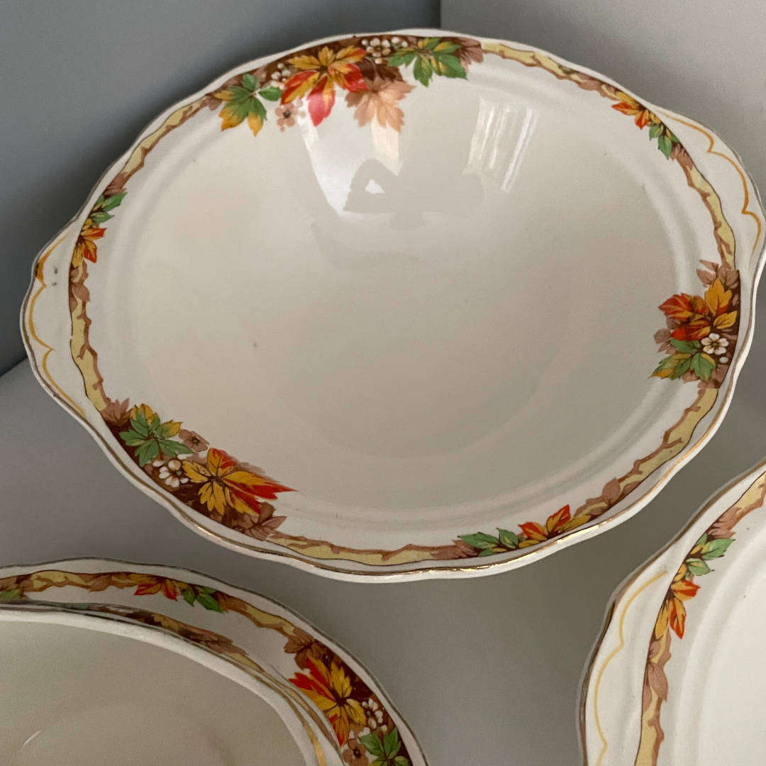 Grindley Creampetal England  Autumn Leaf Pattern  1930s  2x Serving Bowls and Gravy Boat