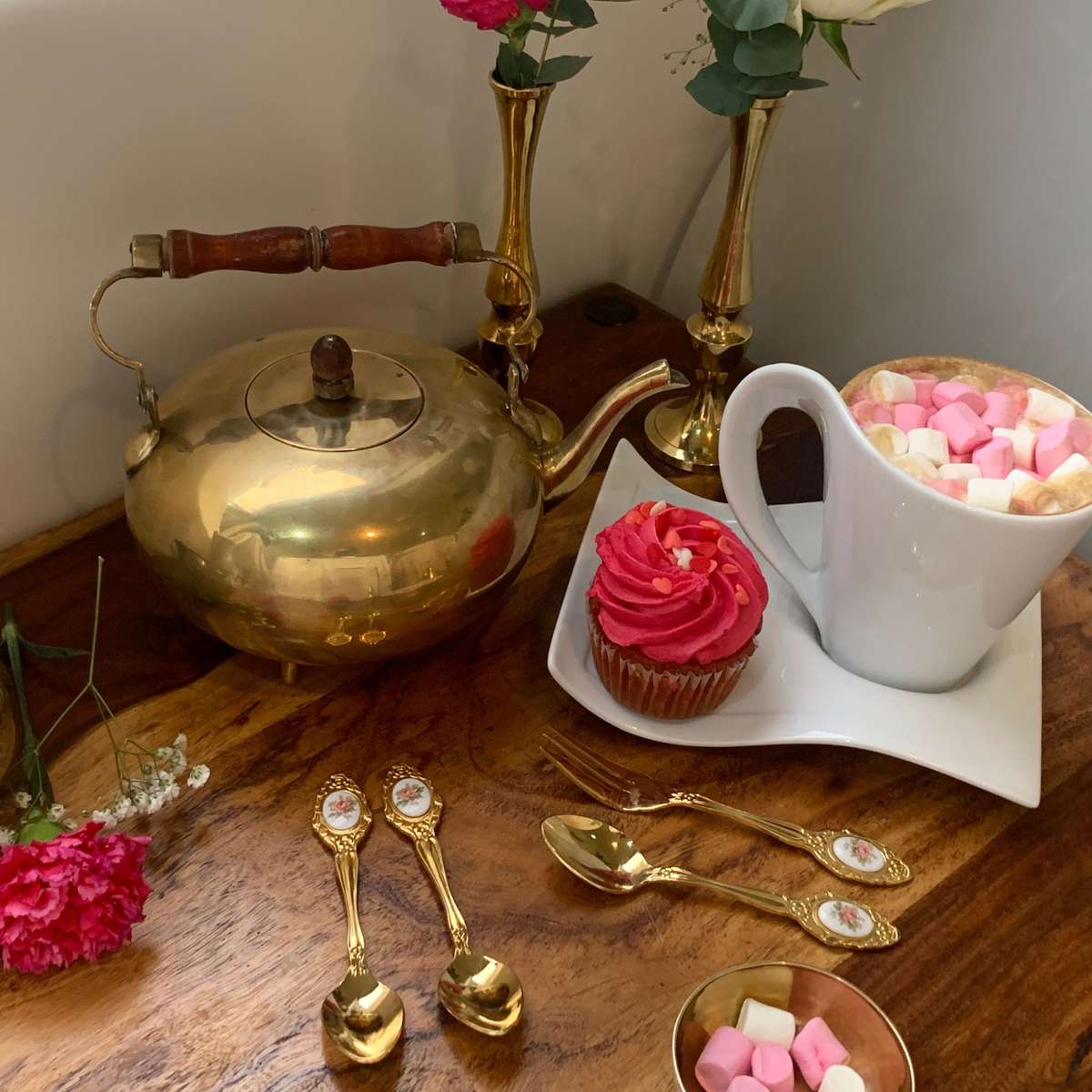 Antique Dutch Brass Toddy Kettle with Swiveling Wooden Handle