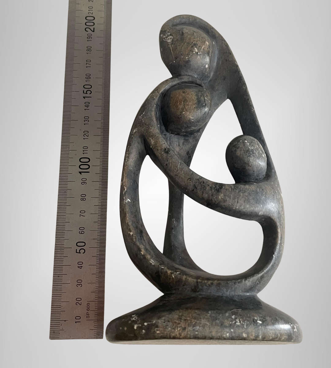 Vintage 1980s Shona Family Sculpture  Hand-Carved Serpentine Stone  Zimbabwe  20cm