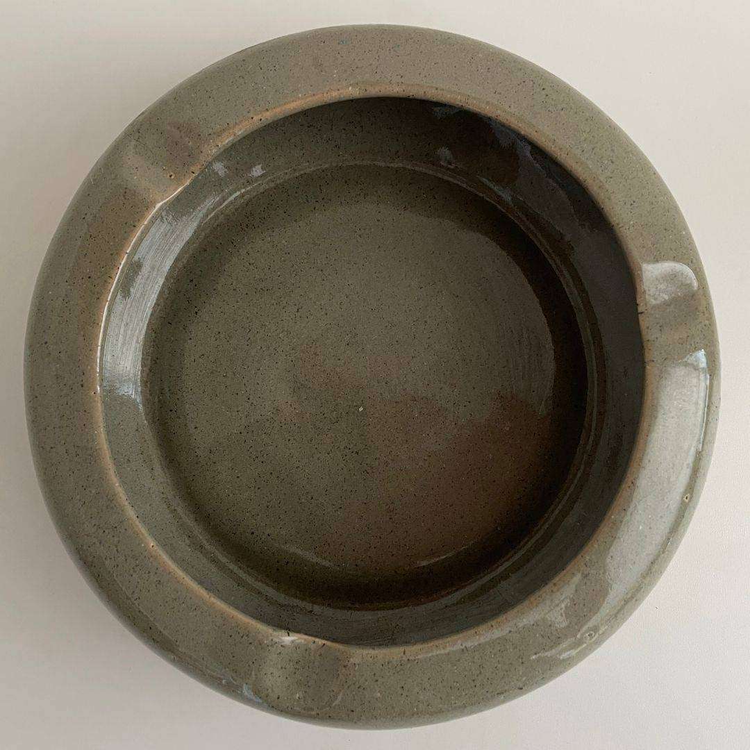 Vintage South African Studio Pottery Ashtray  Mottled Green Glaze  15.3cm