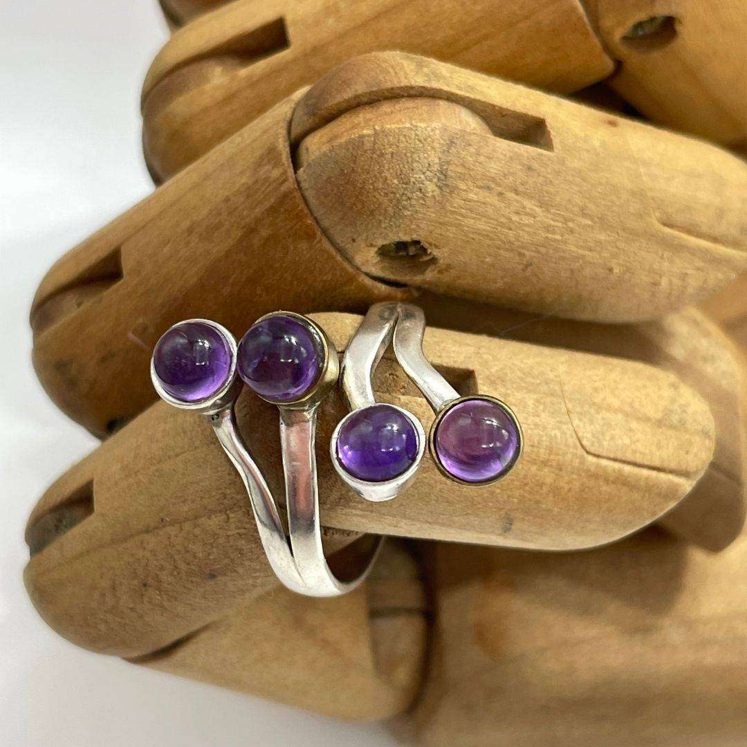 Genuine 925 Sterling Silver Amethyst Color Cabochon Ring Size R-4.1g