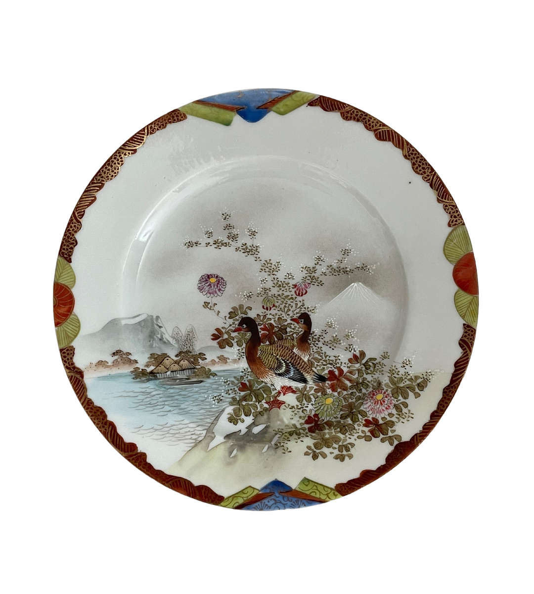 Antique Japanese Kutani-Style Rimmed Side Plate 18cm- Egg shell porcelain