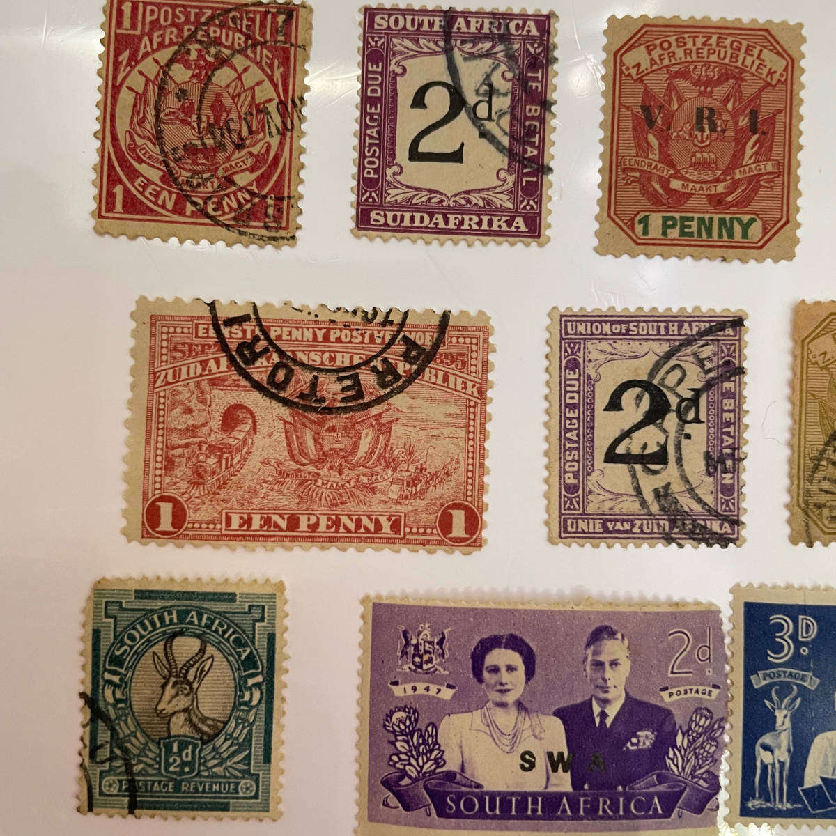 Lot of 14 Old South African & ZAR Stamps  SWA Overprints, Natal, ZAR Revenues, Postage Due