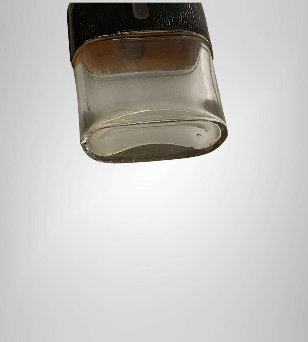 Vintage James Dixon & Sons Leather & Pewter Hip Flask  ½ Pint  Sheffield England  Trumpet Banner