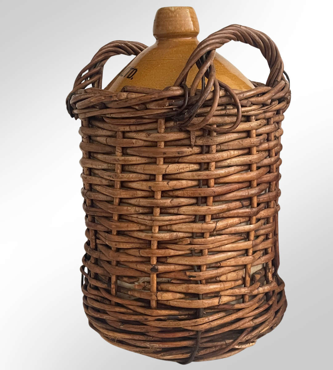 Reduced - Rare 50cm Govancroft Stoneware Bottle in Wicker Basket - M. Vaughan & Co. Ltd, Durban