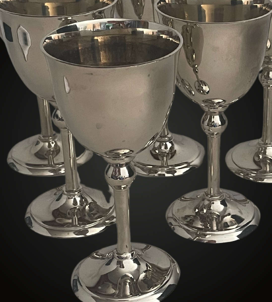 Bargain - Heavy Set of 6 Silver-Plated Stainless Steel Wine Goblets  16cm High