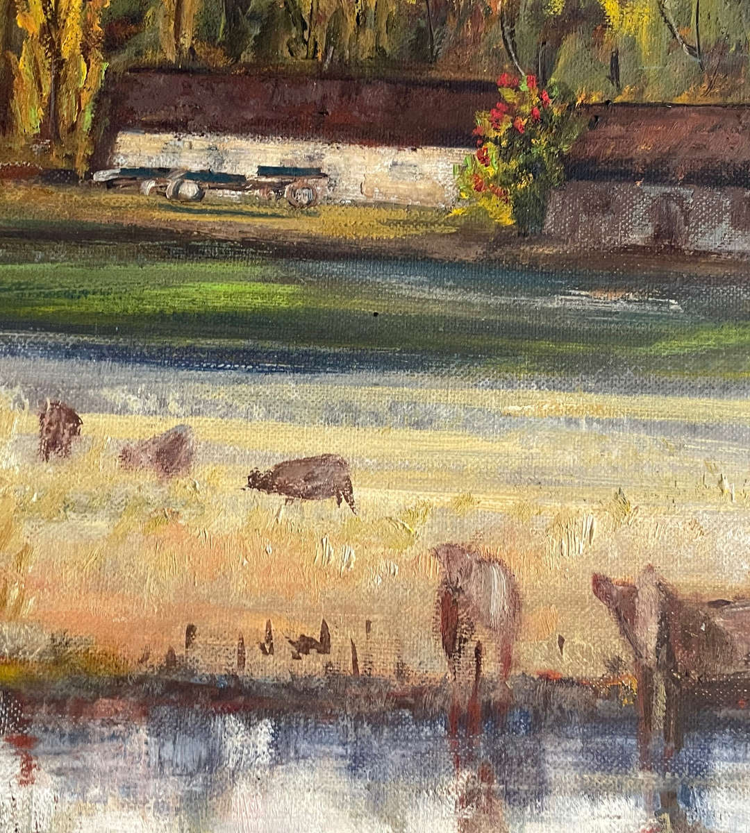 Vintage Oil Painting by S.E. Hanaffey  South African Farm Scene  60x45.5cm  Rustic Double Frame