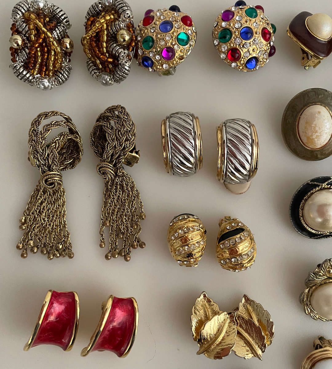 Reduced - Vintage Costume Jewelry Lot  64 Pairs Earrings + Pendants & Scarf Clip  Clip-ons, Studs