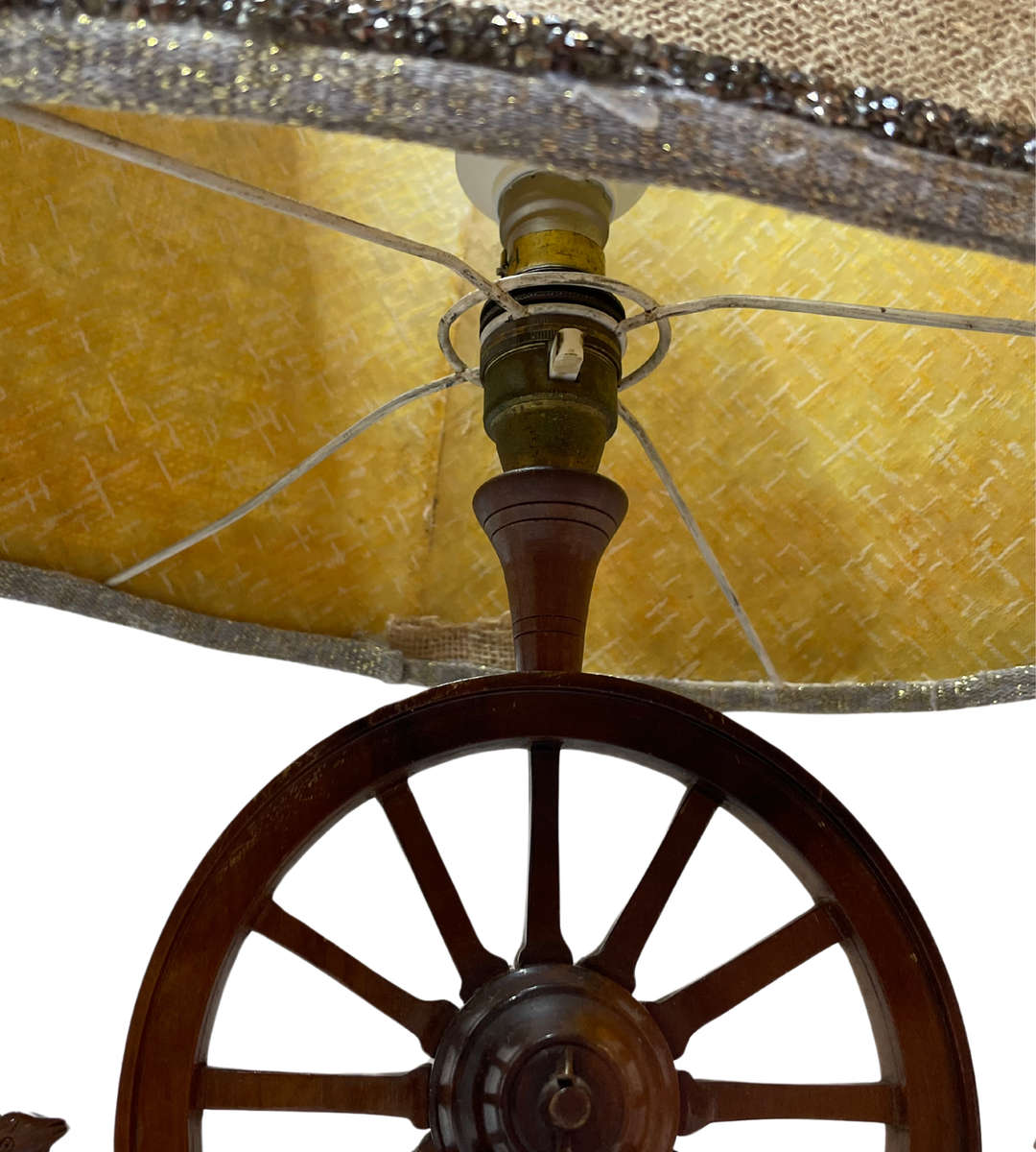 Vintage 1960s Wagon Wheel Table Lamp on Wooden Stand | Working Condition | Restoration Project