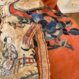 Antique Chinese Silk Embroidered Robe  Late Qing Dynasty (c.1870-1910)  Hand Embroidered Scenes