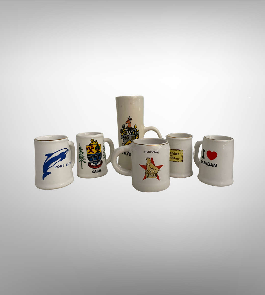 6-Piece Tiny Collectible Mugs & Glasses Lot | Port Elizabeth, Sabie Crest, Zimbabwe Tot-Sized