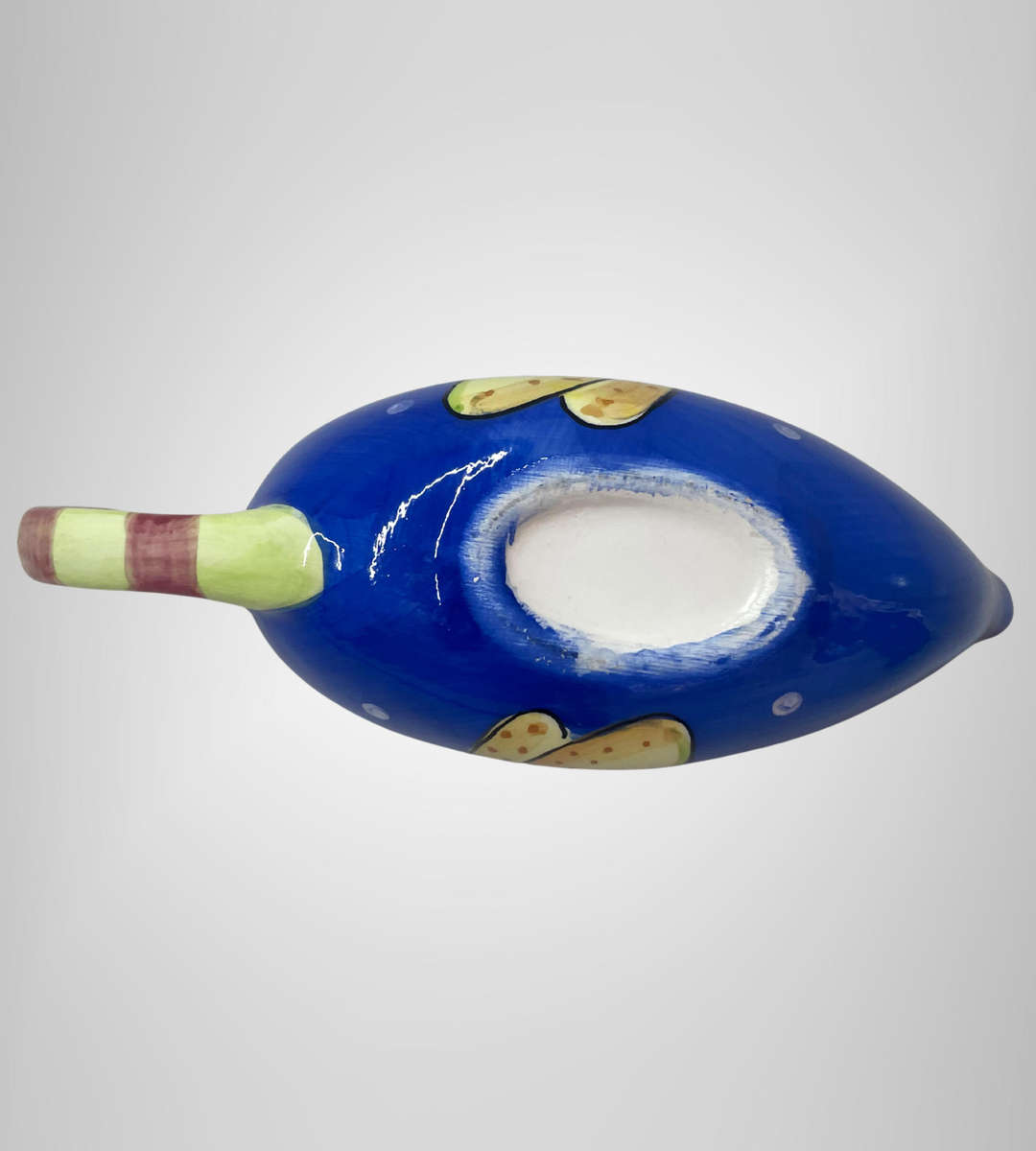 4-Piece Hand Painted Kitchenware Set  Blue & Yellow Lemons  Spoon Rest, Gravy Boat, Salt & Pepper