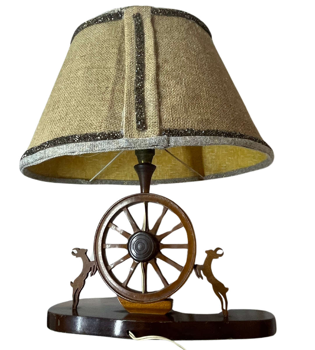 Vintage 1960s Wagon Wheel Table Lamp on Wooden Stand | Working Condition | Restoration Project